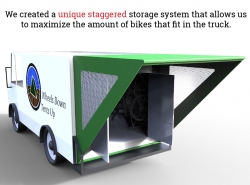 We created a unique staggered storage system that allows us to maximize the amount of bikes that fit in the truck