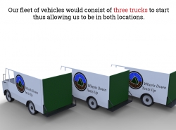 Our fleet of vehicles would consist of three trucks to start thus allowing us to be in both locations